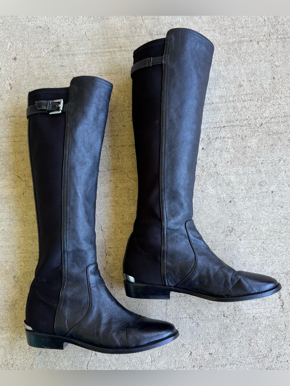 COACH Lilac Black Leather & Stretch Fabric Knee High Riding Boots Size 5 B